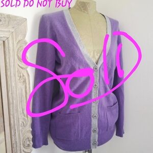 Lord & Taylor Cashmere Purple Gray Colorblock Retro Y2K Luxury Cardigan Sweater
